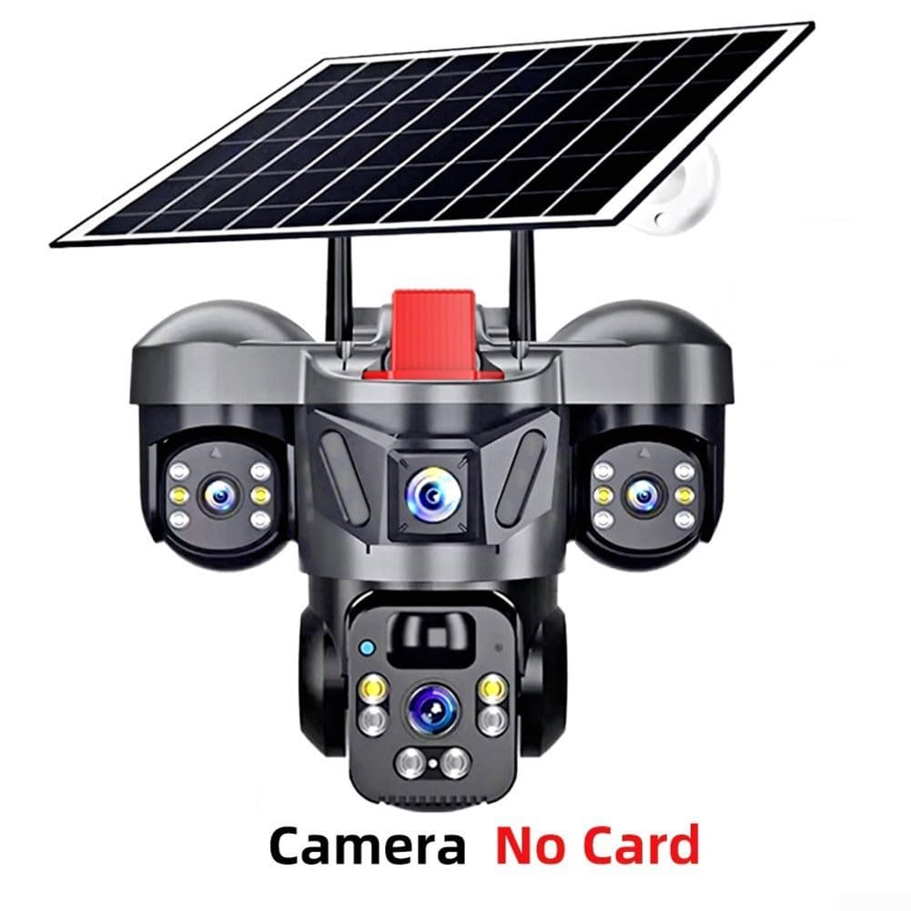EasyByMall 360°-Funküberwachungskamera, Solar-mit DREI Linsen, 4 K Außen-Überwachungskamera mit doppelter Erkennung, Mensch/Auto/Bewegungserkennung
