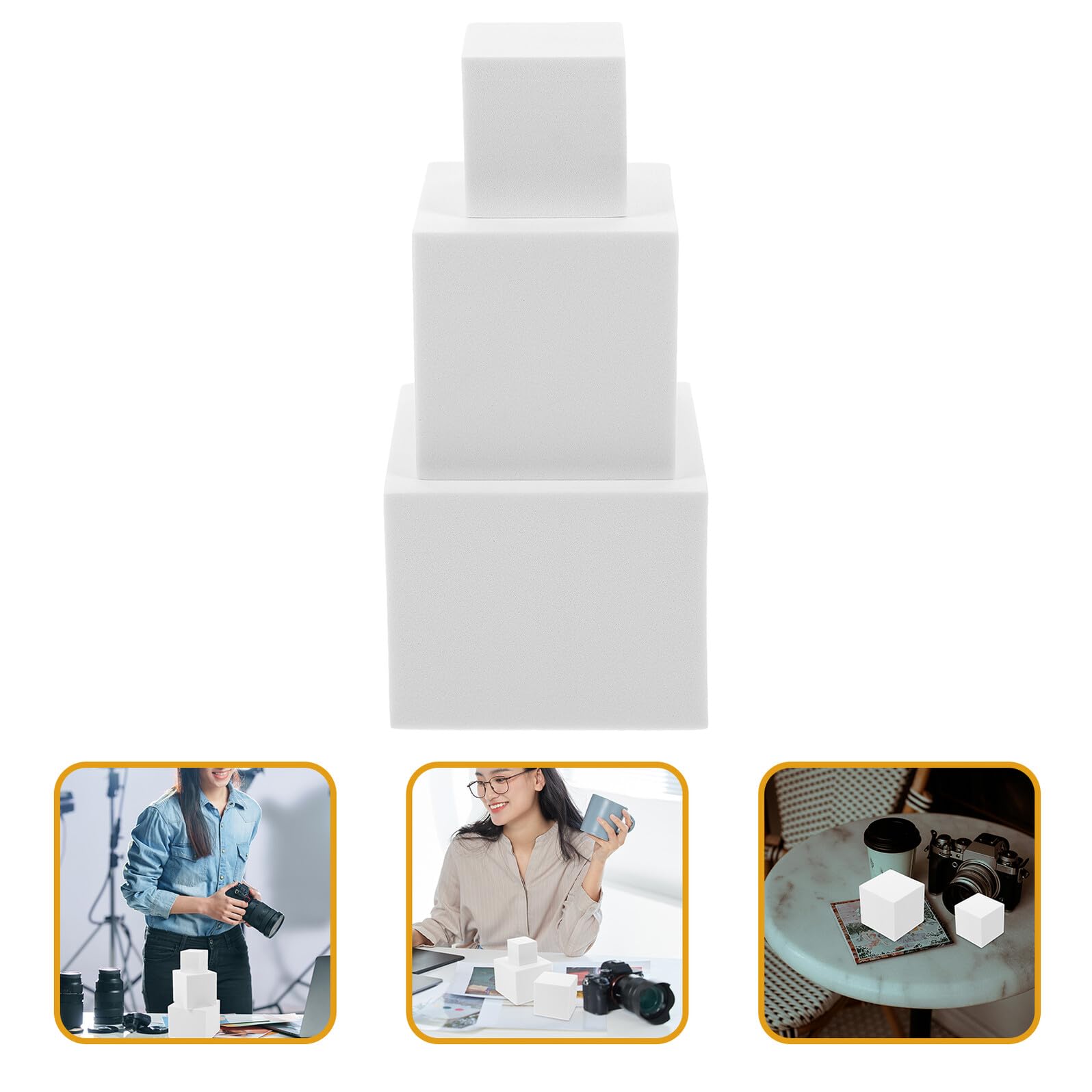 UKCOCO Lot de 3 Cubes en Mousse Blanche 5 CM 8 CM et 10 CM Maquettes de Cube en Mousse Accessoires Photo pour Photographie de Produits Décorations Géométriques pour Séance Photo