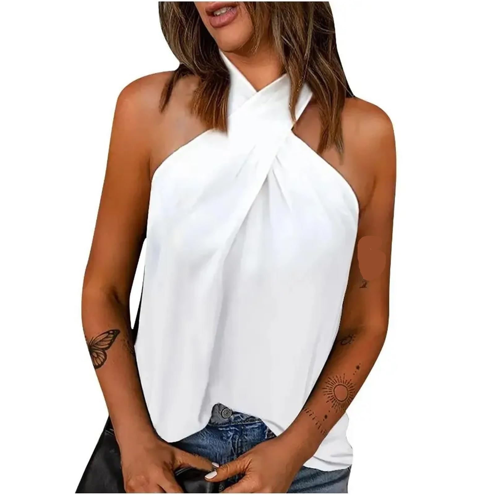 Top aderente lacci incrociati Scollo all'americana senza maniche Ves | Abbigliamento donna estivo tinta unita