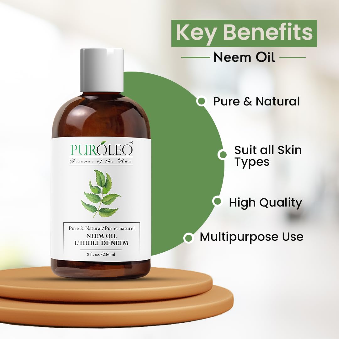 PUROLEO NEEM Oil 8 Fl Oz/236 ML (Packed in Canada) 100% Pure and Natural Neem Oil for Multipurpose Use | Neem extracted from NEEM Plante Chemical Free Neem for Spray — Amazon image 2