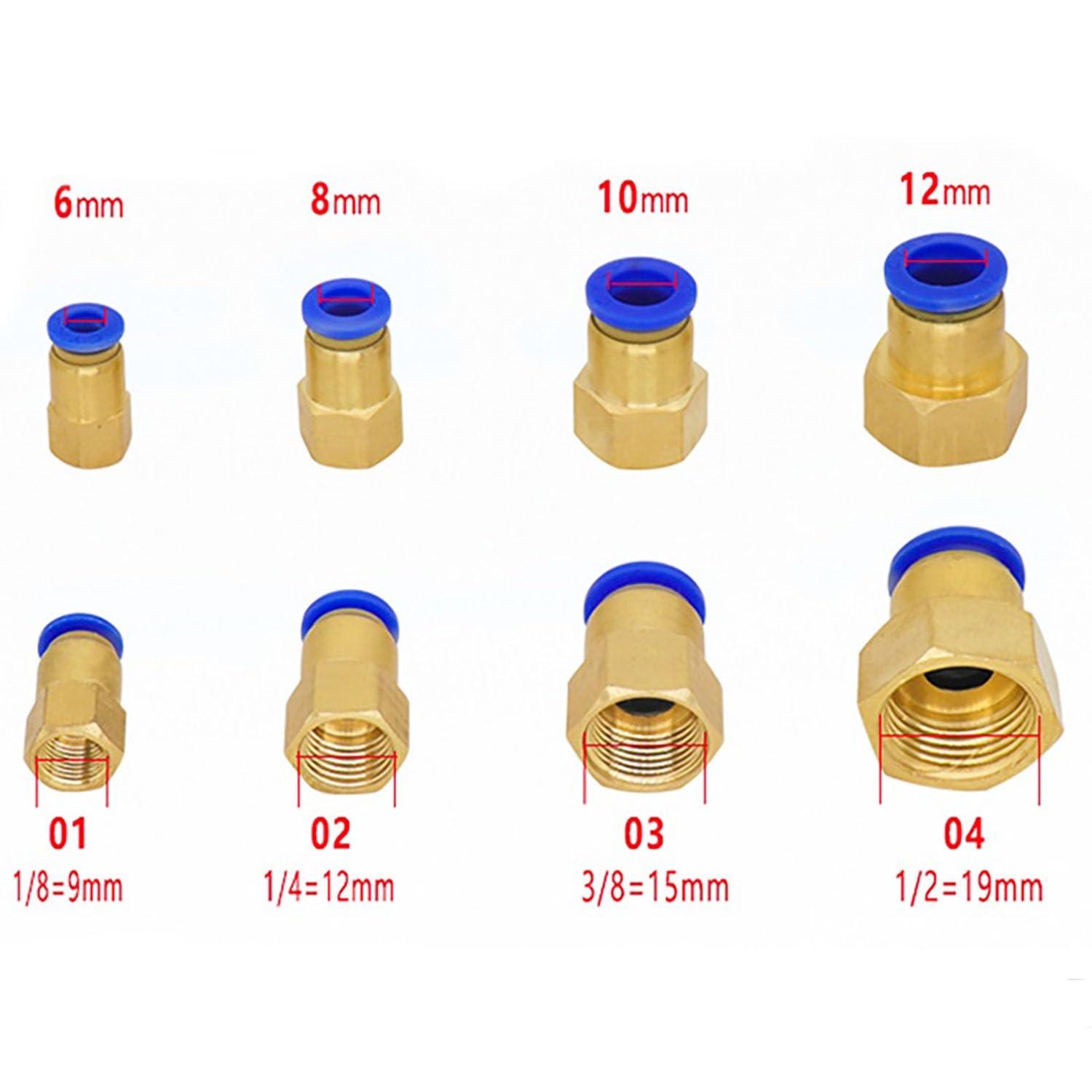 Raccords Rapides Pneumatiques En Laiton - Filetage Femelle 1/8" à 1/2", Pour Tubes 6-12 Mm