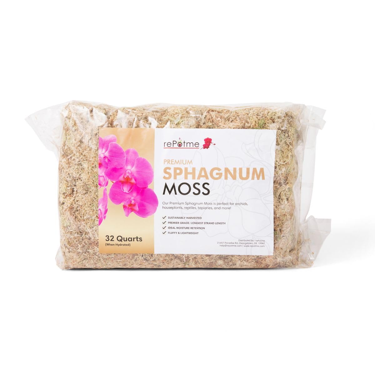 rePotme Premium Organic Sphagnum Moss, Orchid Moss - 32 Quarts (When Hydrated)