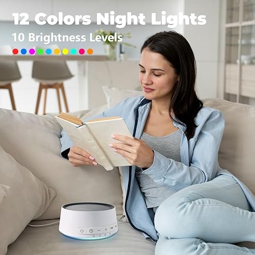 Miniatura 4 de Máquina de sonido blanco con 30 sonidos relajantes, 12 colores, luz nocturna, máquina de dormir para bebés, niños y adultos, máquina de ruido