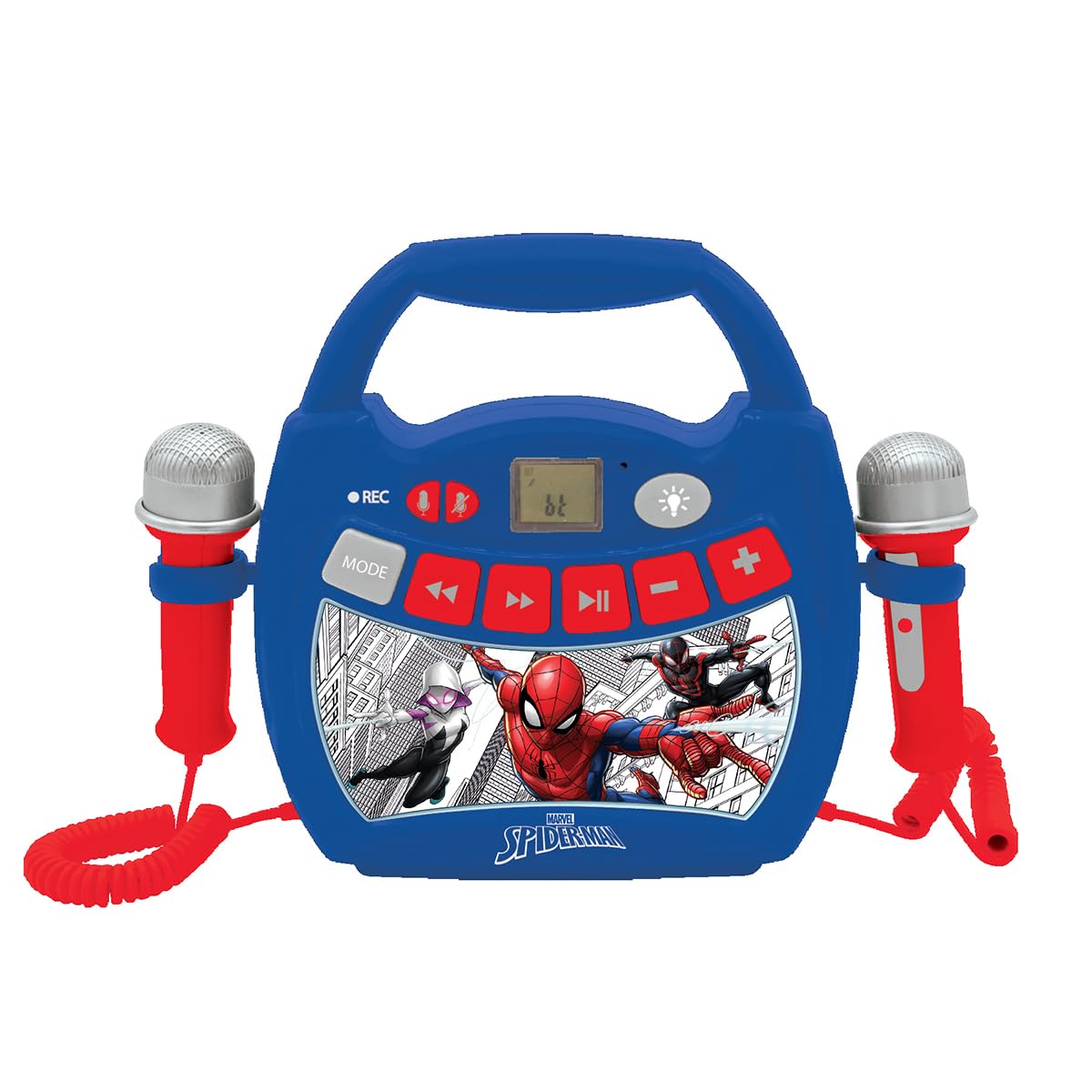 Lexibook Spider-Man Lettore Musicale Karaoke Portatile per Bambini Microfoni, Effetti di Luce Bluetooth Registrazione vocale e funzioni di Modifica, Blu, MP320SPZLXB