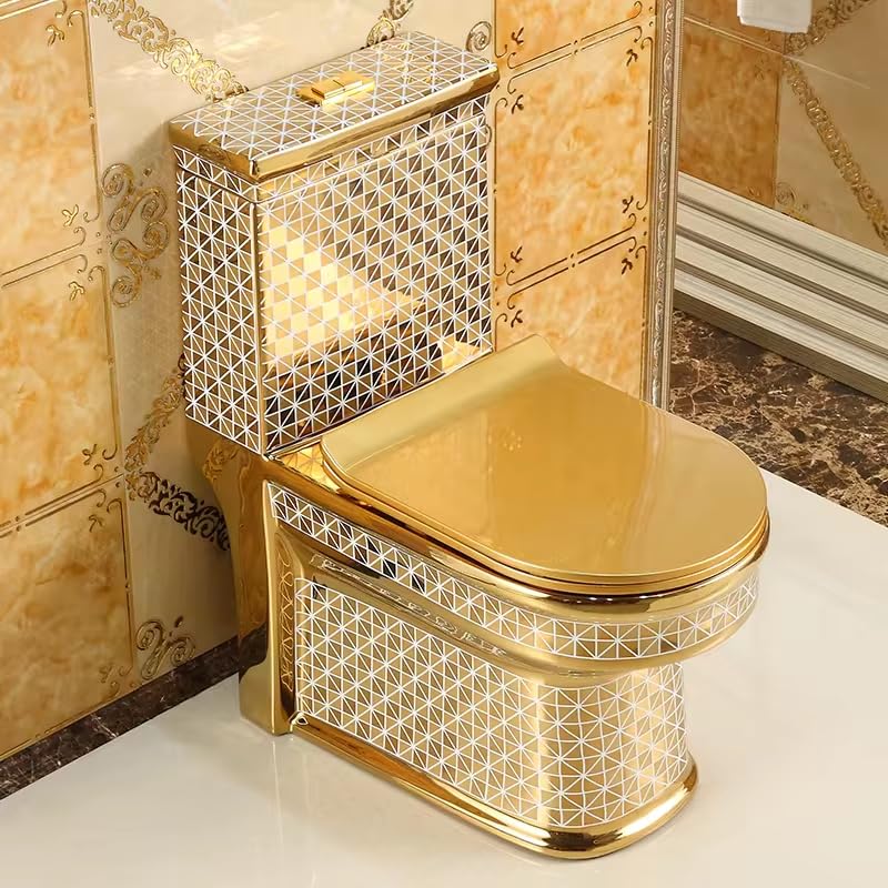 B Backline Commode for Toilet/Ceramic Western Toilet Commode/One Piece Floor Mount Commode with Soft Closing Toilet Seat - 12" S Trap Outlet Is From Floor (Gold White) (B0D5M9TNVR) Amazon Price History, Amazon Price Tracker