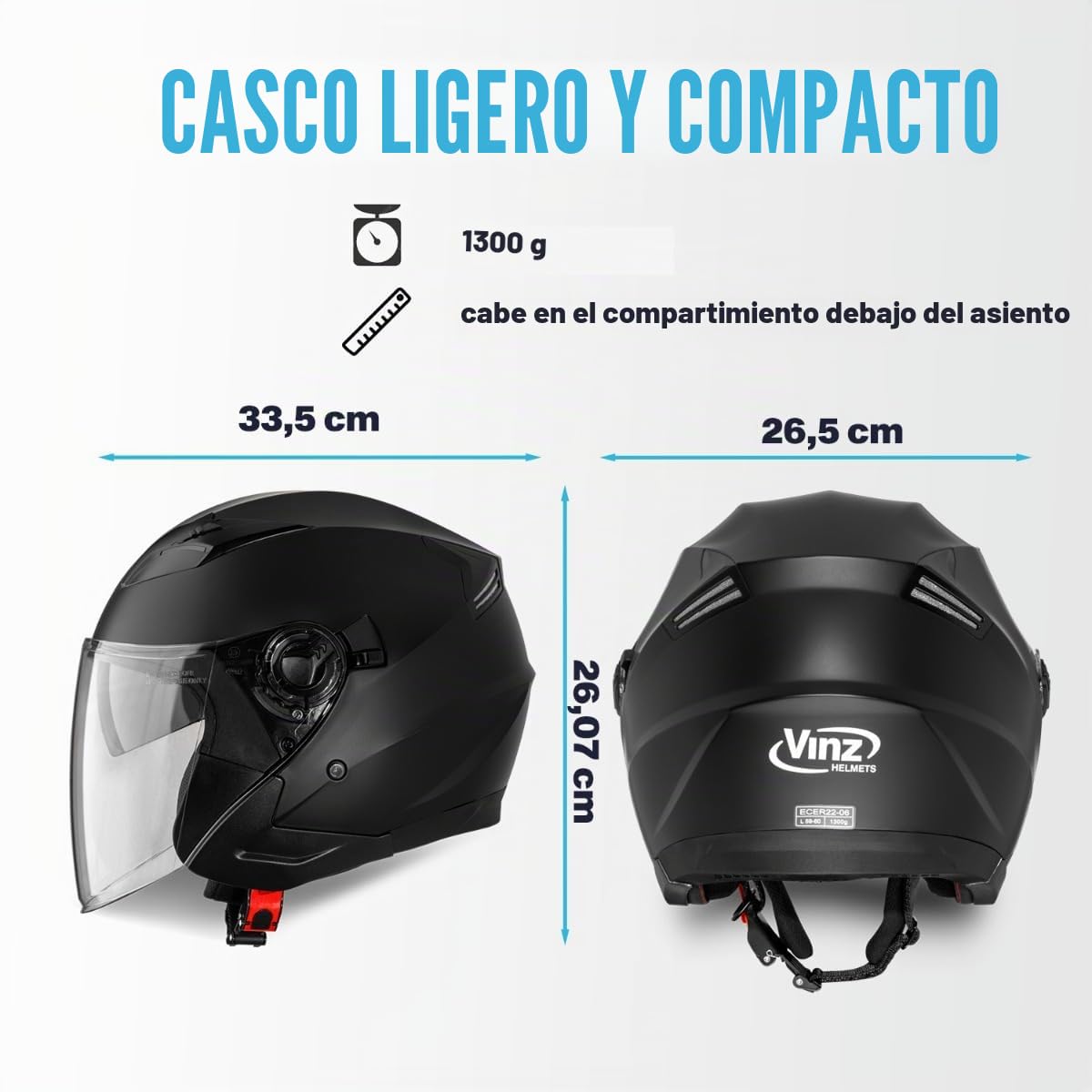 VINZ Calobra Casco Jet con Visera Solar | Casco Scooter & Moto & Ciclomotor | ECE 22.06 Homologado | En Tamaño XS - XXL | para Hombre y Mujer