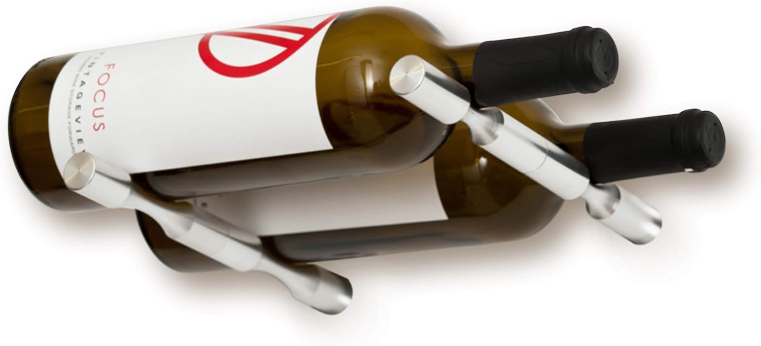 VintageView Vino Pins – Metal Wall Mounted Wine Bottle Rack for Wood Surfaces - Stylish Modern Wine Storage with Label Forward (Milled Aluminum, 2 Bottles)