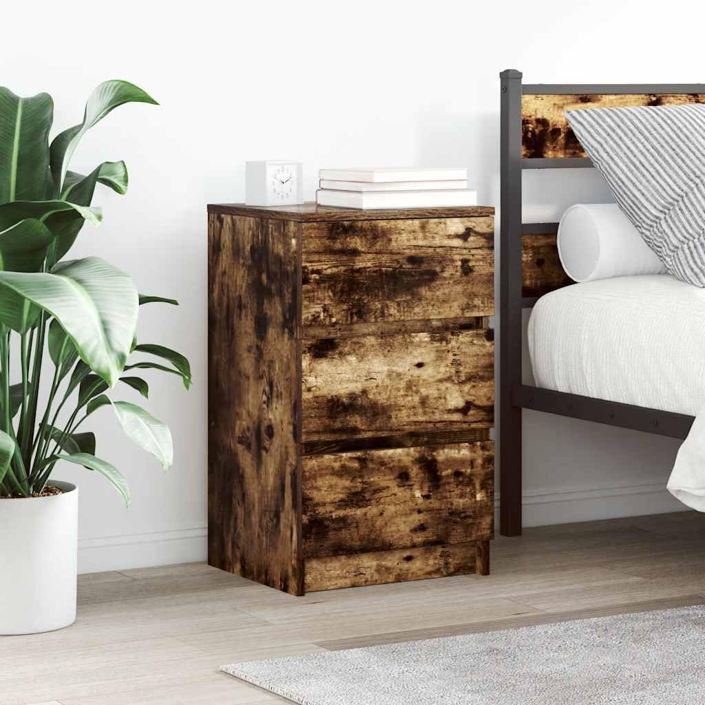 SXZenSpace 861346 Bedside Cabinets with 3 Drawers 2 pcs Smoked Oak 39x35x65 cm Bedroom Cabinet,Storage Nightstand Side Table
