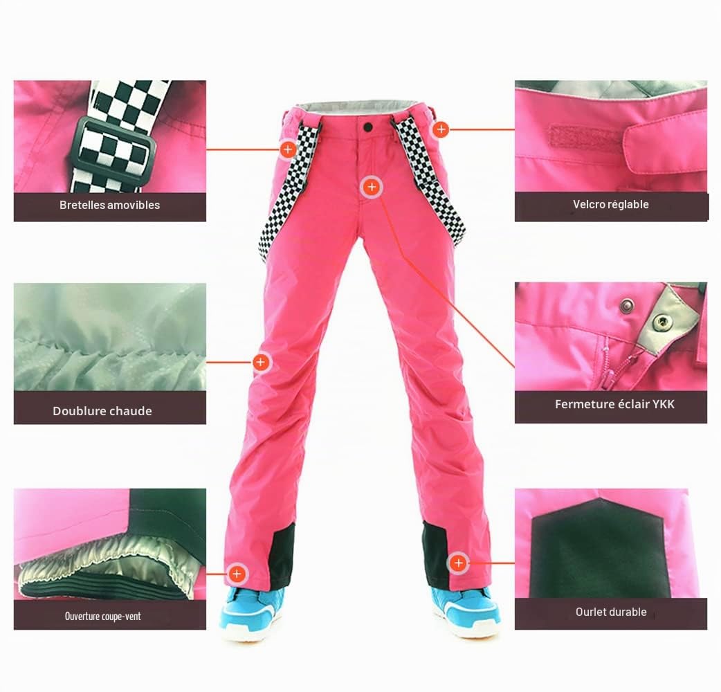 HOTIAN Ensemble veste et pantalon de ski pour femme, coupe-vent, imperméable, isolé, manteau de neige chaud pour l'hiver
