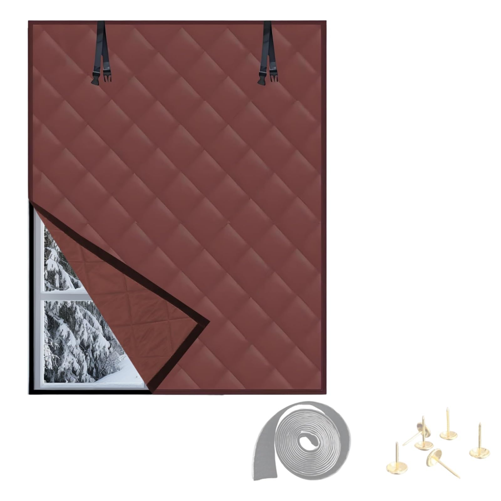 Heavy Duty Thermal Insulated Window Cover, Thermal Insulation Window Cover, Insulated Windproof Coldproof Insulation Kit Reduce Noise For Window To Block Wind Keep Warm(Brown,150x290cm)