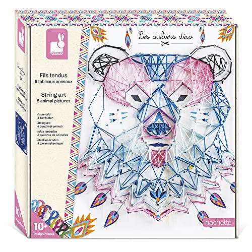 Janod - Coffret Fils Tendus Animaux - Les Ateliers Déco - Kit Loisirs Créatif Enfant - 5 Tableaux...