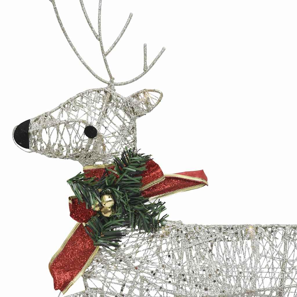 Weihnachtsdeko Rentier und Schlitten mit 60 LEDs goldene Weihnachtsbeleuchtung für Außenbereich und Innenbereich wetterfester Metallrahmen mit Mesh-Gewebe USB-Anschluss energiesparend Garten