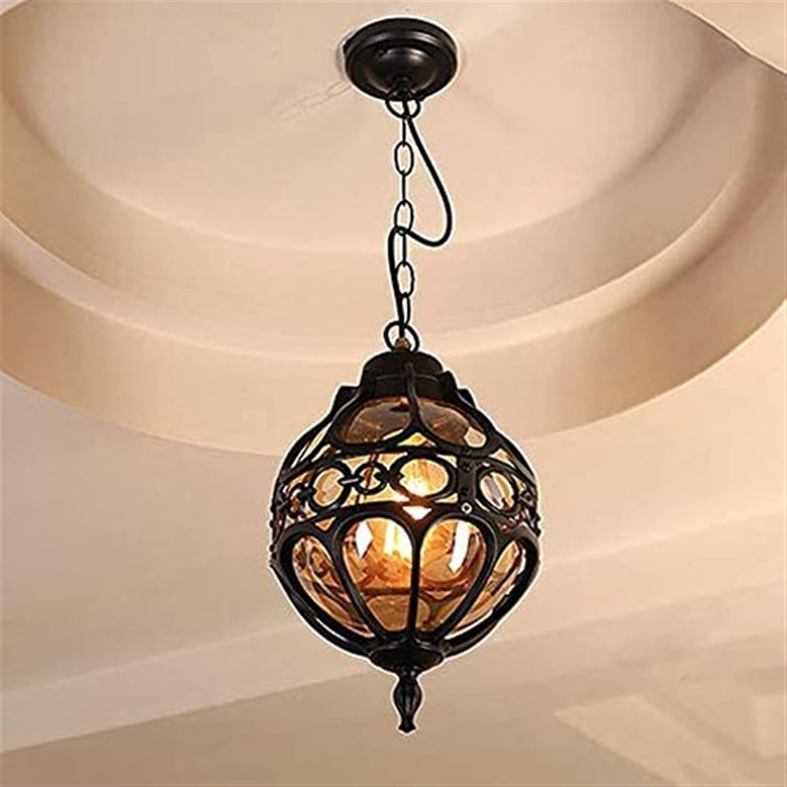Exterior Aluminum Glass IP65 Rainproof Hanging Lantern Mediterranean Ball Waterproof Ceiling Pendant Lamp Creative Simple E27 Outside Pendant Lantern for Garden Porch Courtyard Lighting Fixture