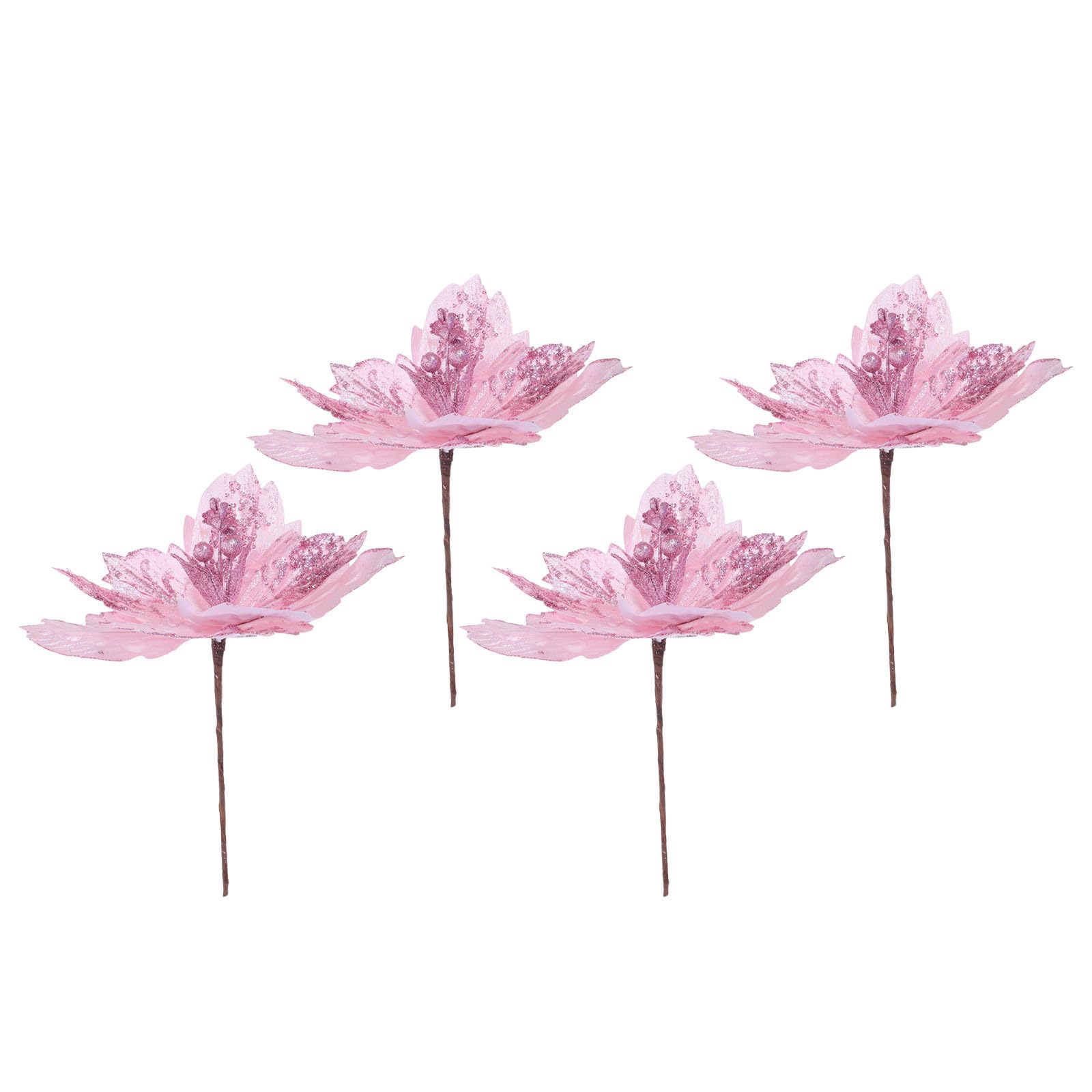 TOYANDONA 20 Piezas Flores Artificiales de Navidad Rosa Purpurina,