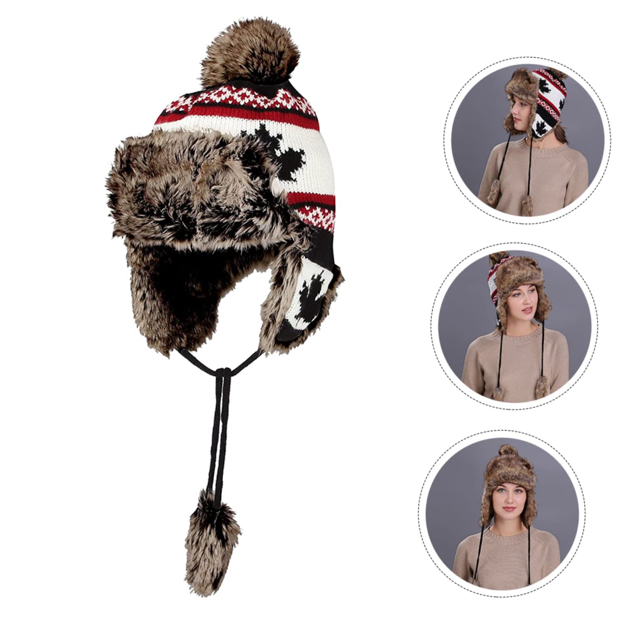 PACKOVE 2piezas Gorro De Lana Orejeras Gorro Portátil y Cálido Para Clima Frío Decorado Pompones Para Actividades Al Aire Como Esquí y Senderismo