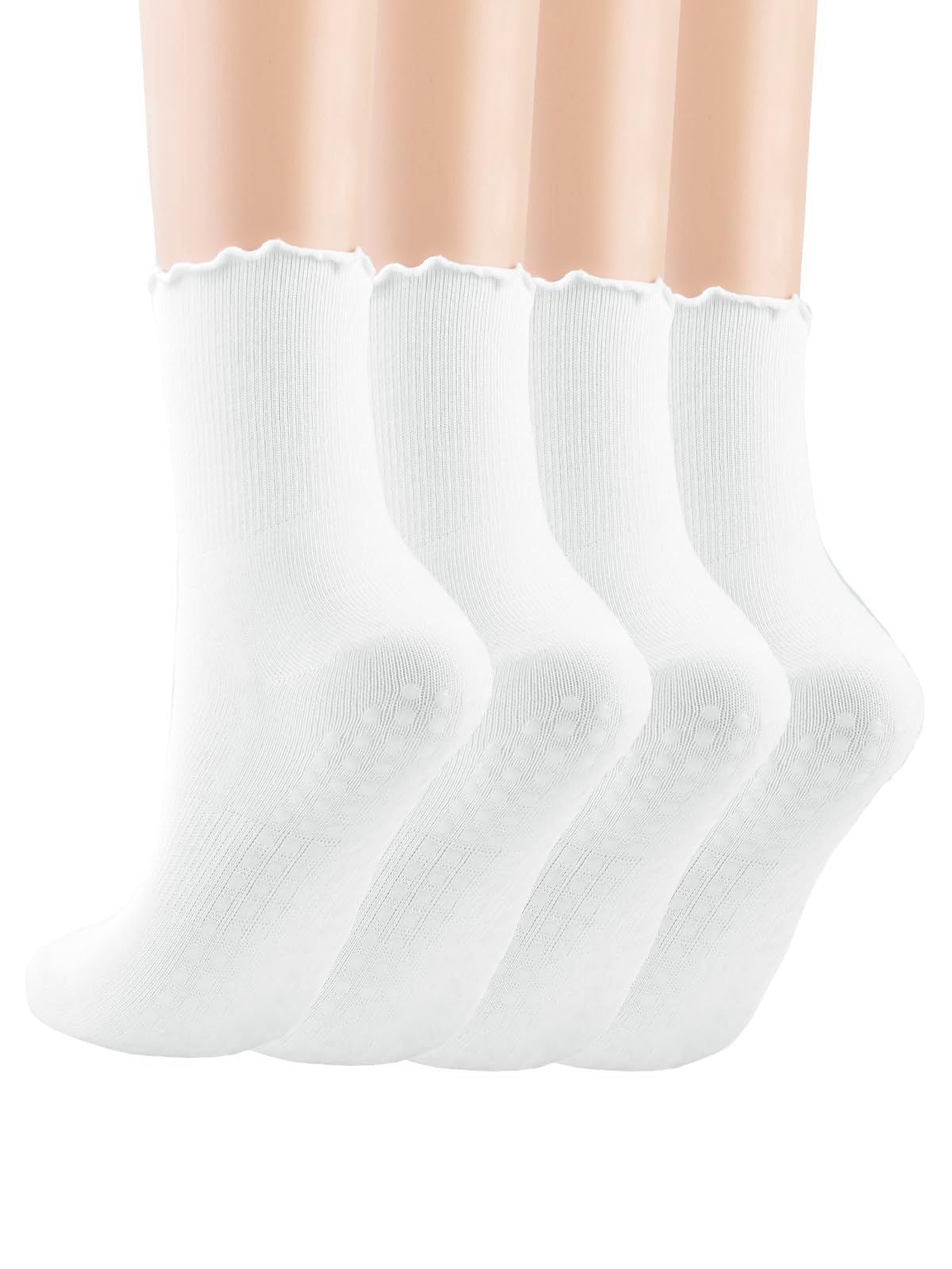 Pilates Socks with Grips for Women Ruffle Cuff Yoga Socks Cute Crew Frilly Ballet Sock for Pure Barre Barefoot Workout