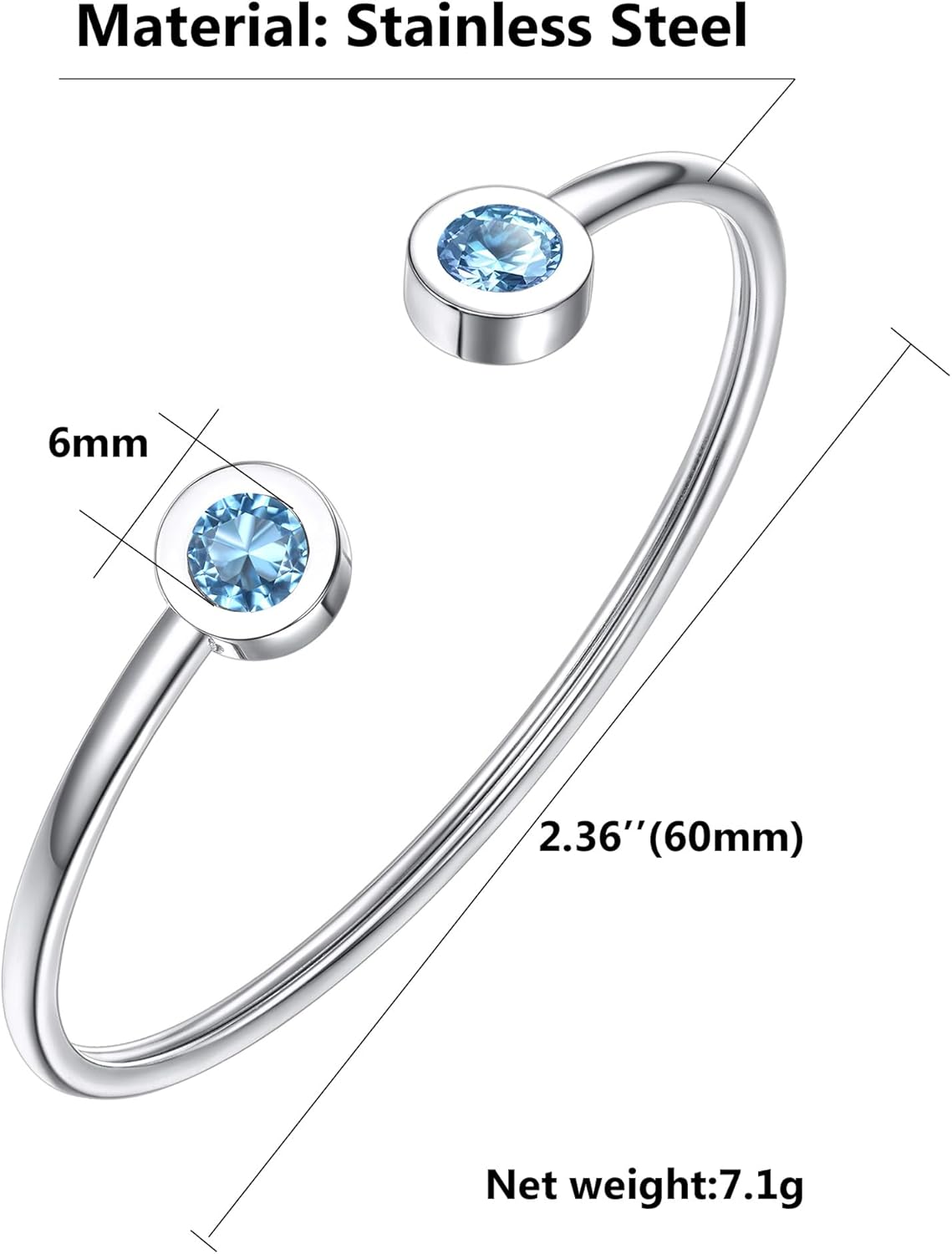 Trendy Stainless Steel/Gold Plated Birthstone Bangle Bracelet for Women Cuff Bracelets Birthday/Valentine's Day Jewelry(with Box) - Image 4