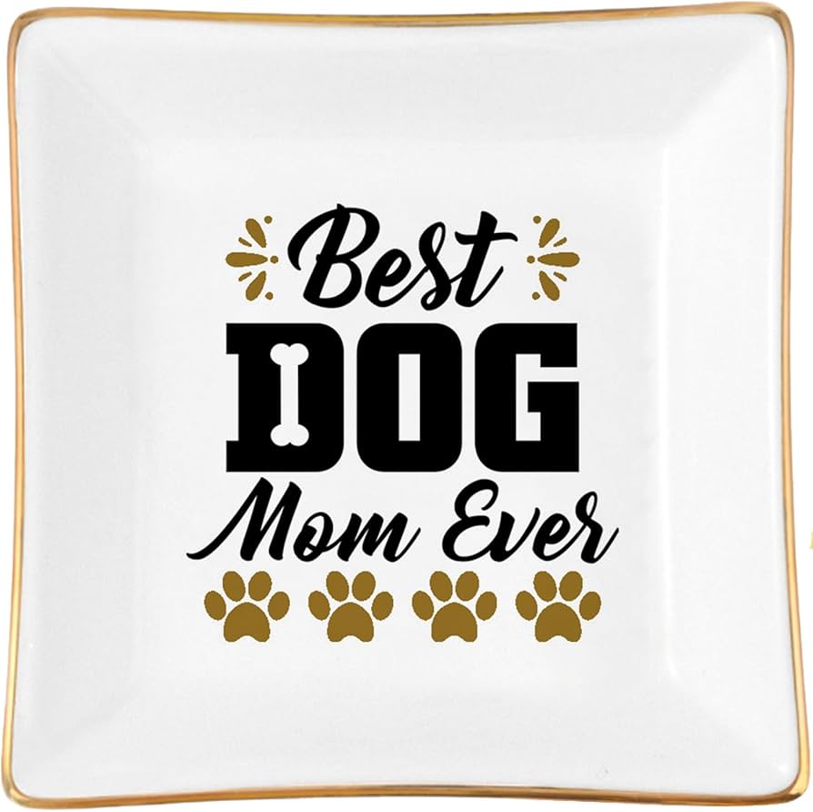 Dog Mom Gifts - Best Dog Mom Ever Jewelry Dish - Dog Mom Mothers Day Gifts - Funny Birthday Gifts for Dog Lovers, Dog Mom Gifts for Women Girls