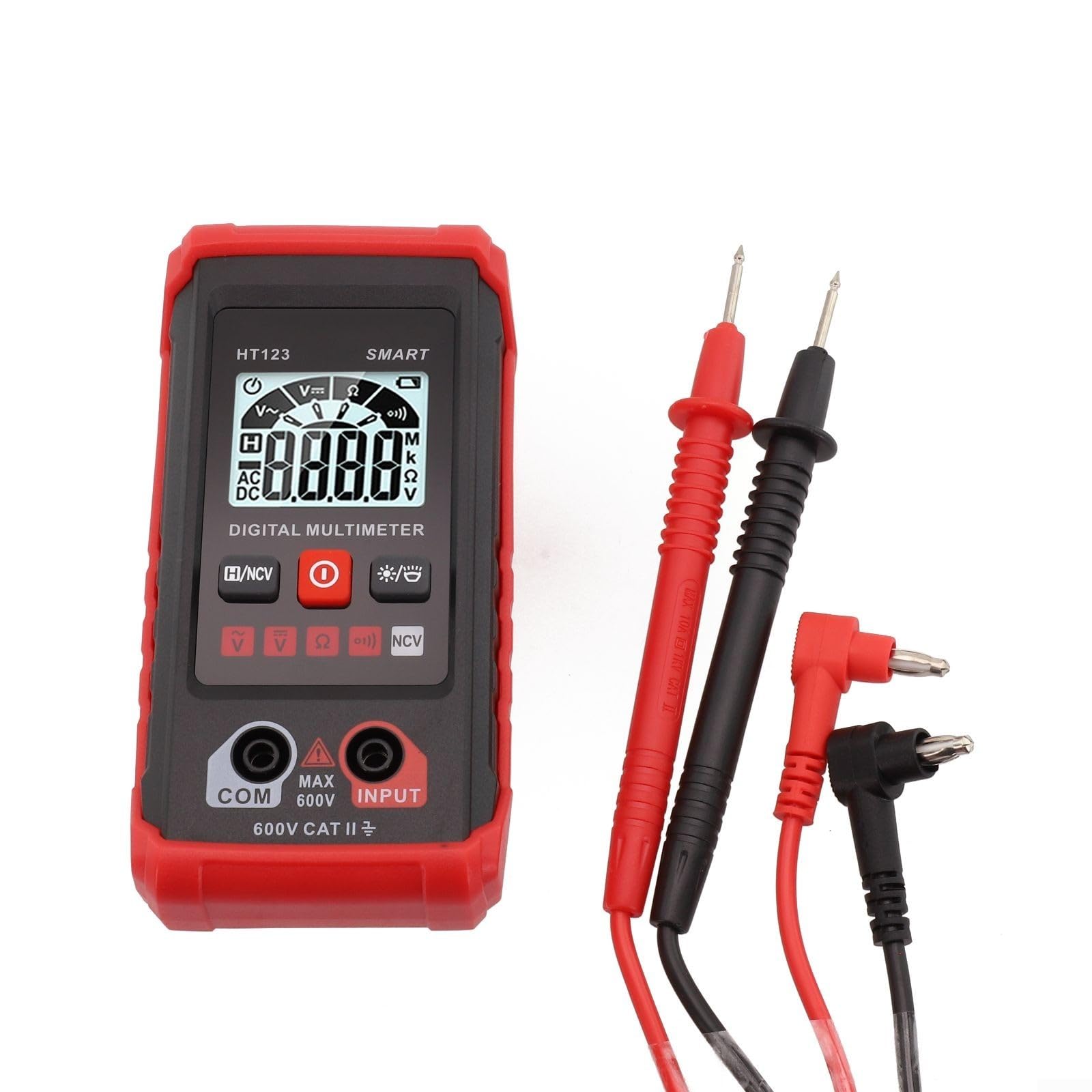 HT123 Digital Multimeter, Measures AC DC Voltage, NCV Detection, Backlit Display LED Flashlight, Automatic Digital Multimeter, 2000 Counts Continuity Test, Rubber Protective Case