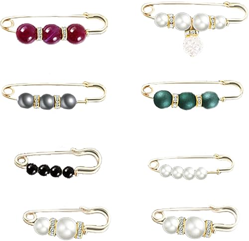 Broche de perlas, broche de perlas, suéter, chal, pantalones de cintura, extensor, pasadores de seguridad, clip de doble imitación de diamantes de