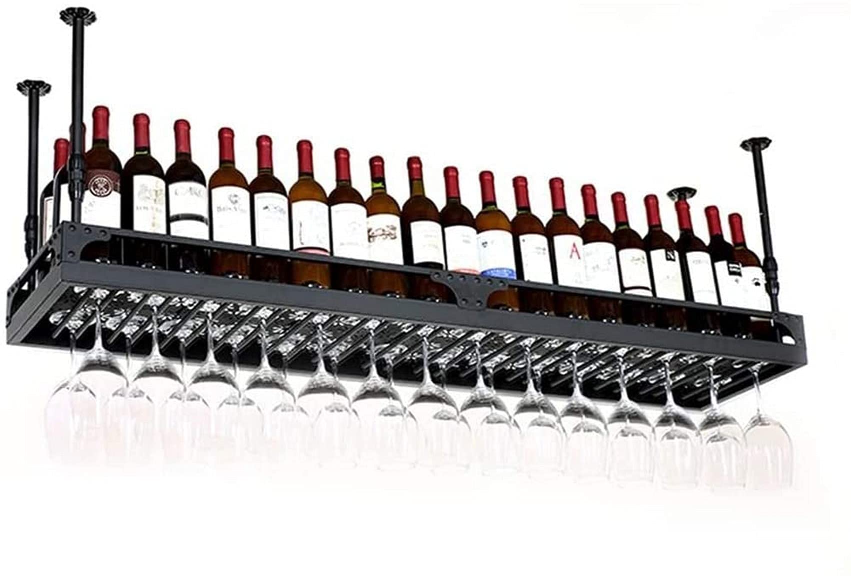 Support de bouteille de vin suspendu en métal haut de gamme, rangement verres noir