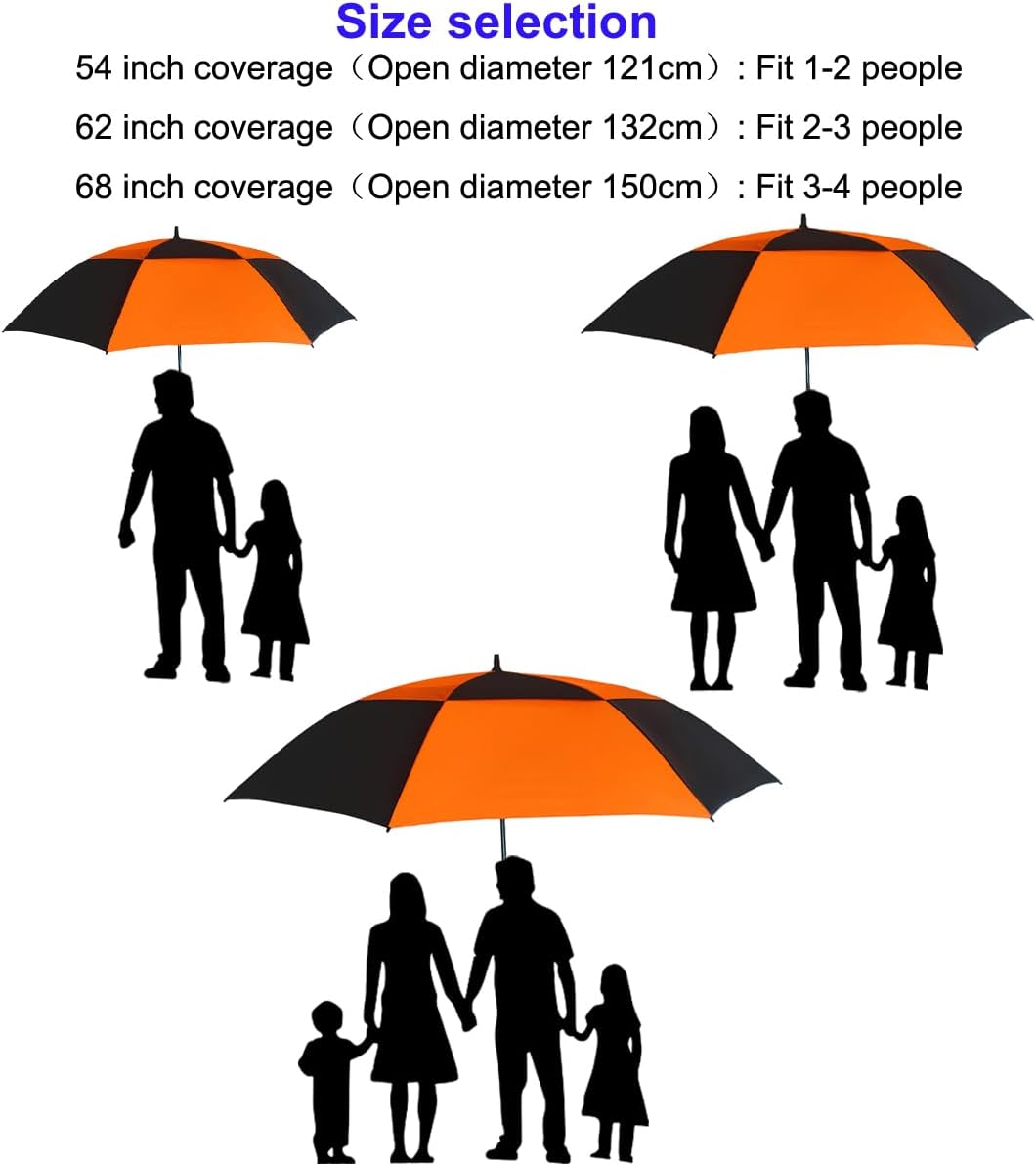 Vented Golf Umbrella 54/62/68 Inch Automatic Extra Large Windproof Oversize Stick Rain Umbrellas For Man and Woman Can Shade For Golfer And Family