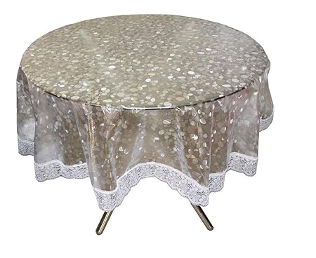 CASA-NEST PVC Waterproof Round Table Cover with Silver Lace (Silver, 60inchx60 inch) 4 Seater(Plastic, Pack of 1)