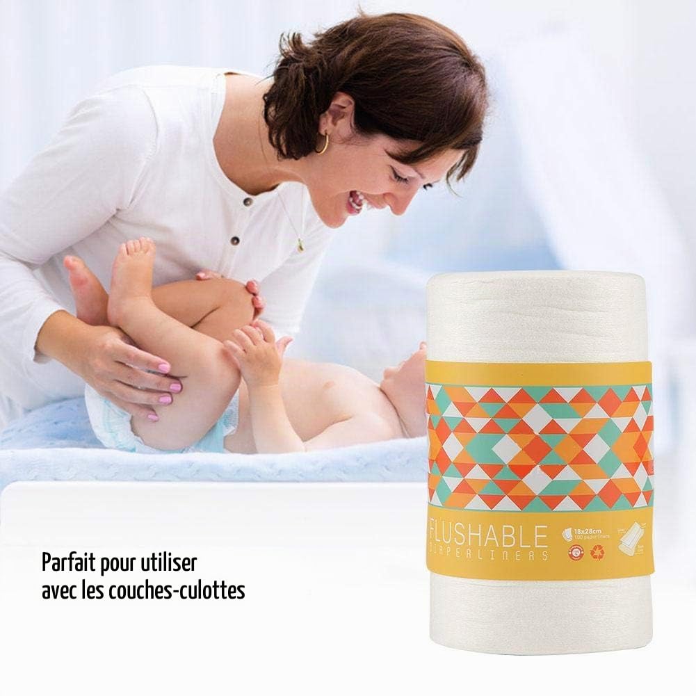 Doublures de Couches 100 Feuilles Non Parfumées en Bambou Naturel s Bio-dégradables Inserts Couches lavables dans les toilettes pour Bebe