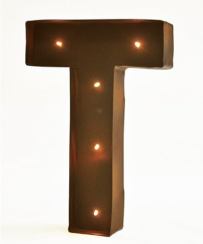 Letras decorativas rústicas vintage de 11 pulgadas con luz LED brillante - Letra T