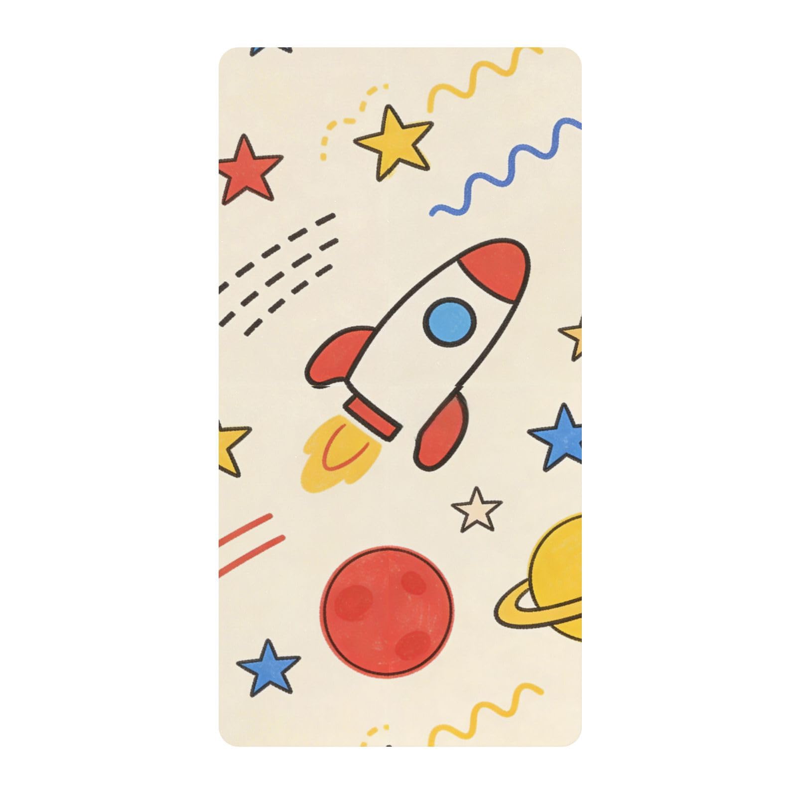 Planet Stars Cartoon Spaceship.png Lenzuola per culla per neonati e ragazze, in cotone, morbido e traspirante, materassi per bambini per la decorazione della cameretta dei bambini, 1 confezione de