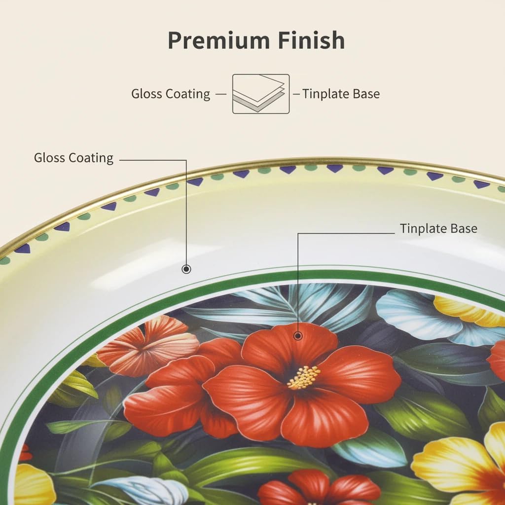 Metal Plate Set of 4 – Soft Floral Decorative Design – Lightweight & Easy to Clean (4-Pack)