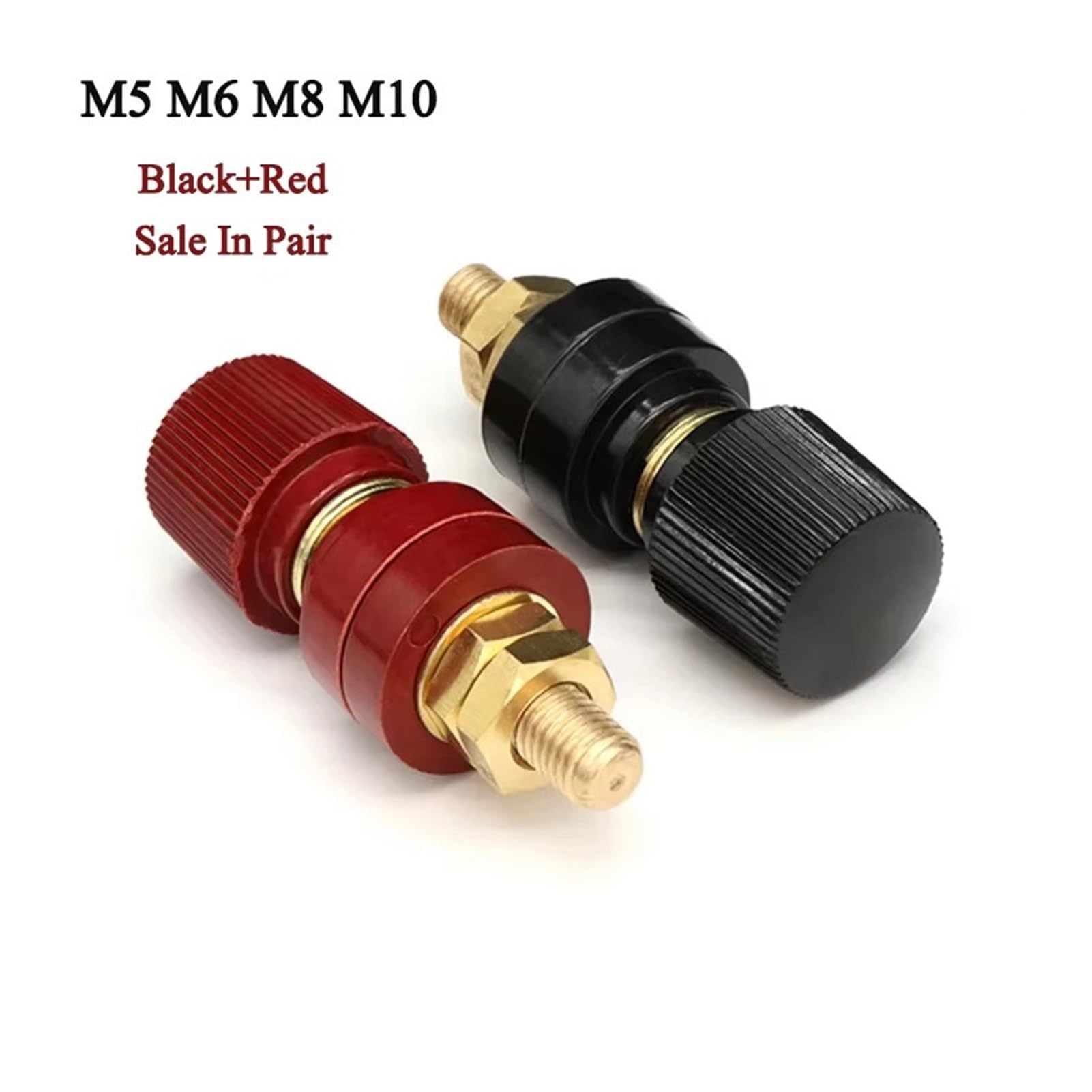 Pilastro Morsettiera in Ottone 1-5Set Nero+Rosso M5 M6 M8 M10 Filo Morsetto di Rilegatura Vite Filettata Saldatura Inverter Morsetto Alimentazione Giunzione Terminale di Collegamento(M10 Set,2 pairs)
