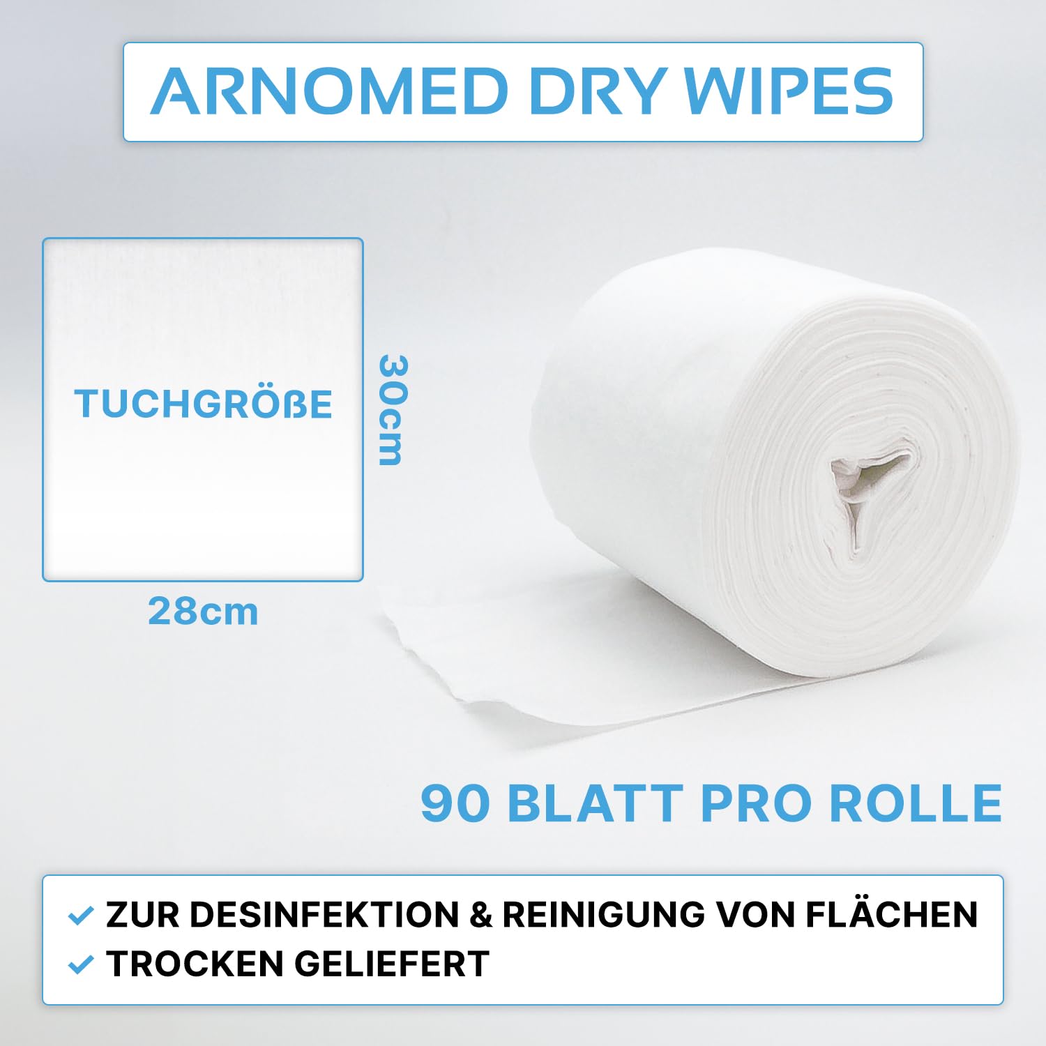 ARNOMED lingettes désinfectantes sèches pour seau distributeur, 4 rouleaux avec 90 feuilles de lingettes, lingettes nettoyantes multi usage, essuie tout gros rouleau, rouleau de papier