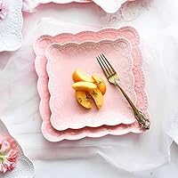 Vista 3 de Eplze YBK Tech - Elegante plato cuadrado de encaje en relieve, plato de postre de porcelana de hueso para desayuno o té de la tarde