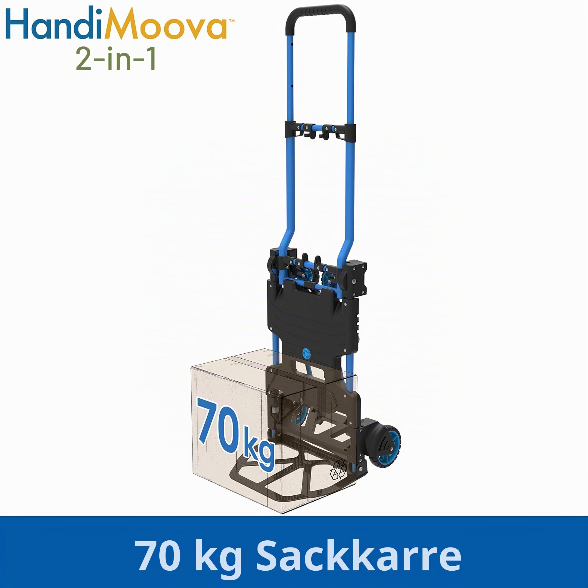 HandiMoova 2-in-1-Sackkarre, 70 kg, multifunktional, 135 kg, zusammenklappbar, in Sekunden konvertierbar