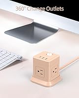Vista 4 de Regleta de alimentación cúbica, FDTEK 4 salidas ampliamente espaciadas con 3 USB (1 USB C) Regleta de alimentación de enchufe plano con cables