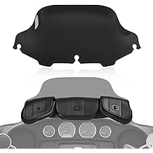 Motorcycle 8" Windshield and Bag Pack, Motorcycle Windscreen with 3 Pouch Bag Fit for 1996-2013 Harley Davidson Touring Street Glide Electra Glide FLH FLHT FLHX FLHTK, Black
