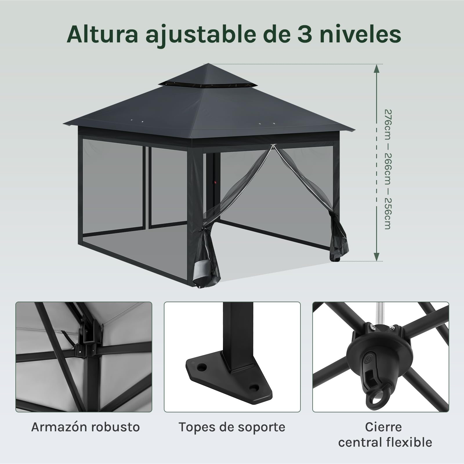 WOLTU Carpa Plegable 3x3m con mosquitera Antracita | UPF 50+ UV, impermeable, altura ajustable, estable, 4 paredes mosquitera, Camping
