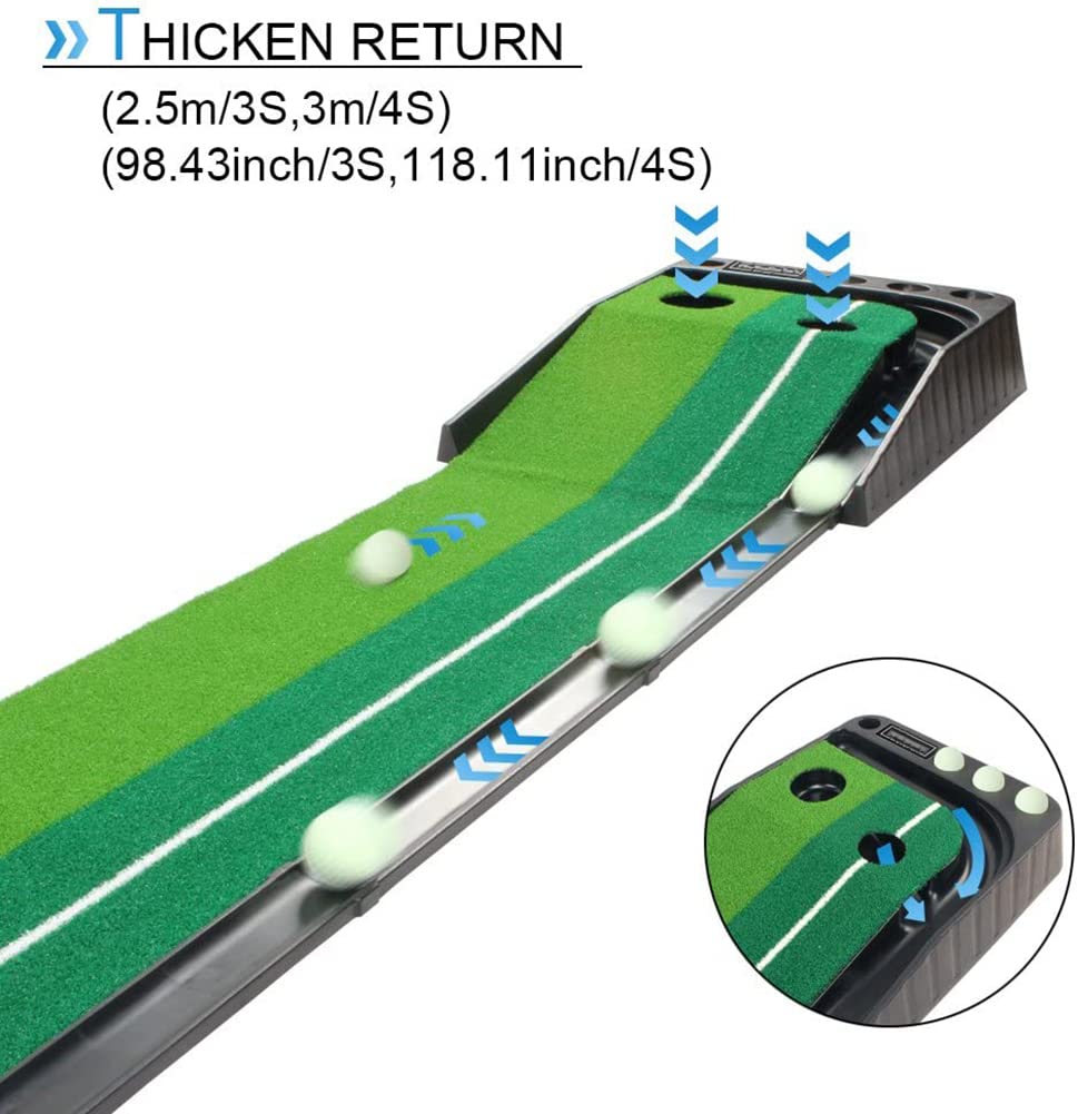 Putting Green - Alfombrilla de golf portátil con retorno automático de bolas, para interiores y exteriores, con 6 bolas adicionales, perfecta para práctica en casa y oficina