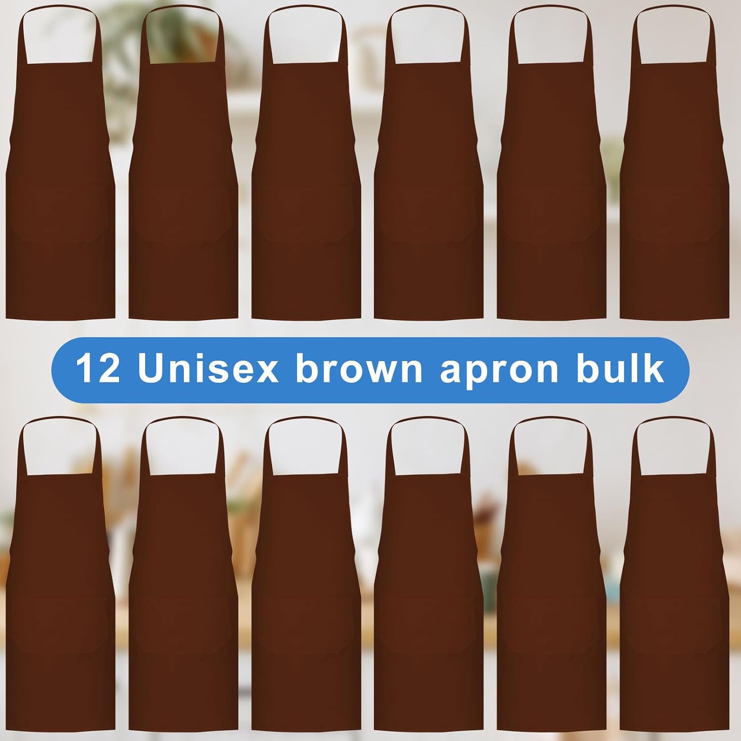 Jeffbaubl 12 Pack Bib Apron,Aprons Bulk,Unisex Plain Aprons with 2 Pockets,Blank Apron with Long Ties for Adults,23.6x27.6In