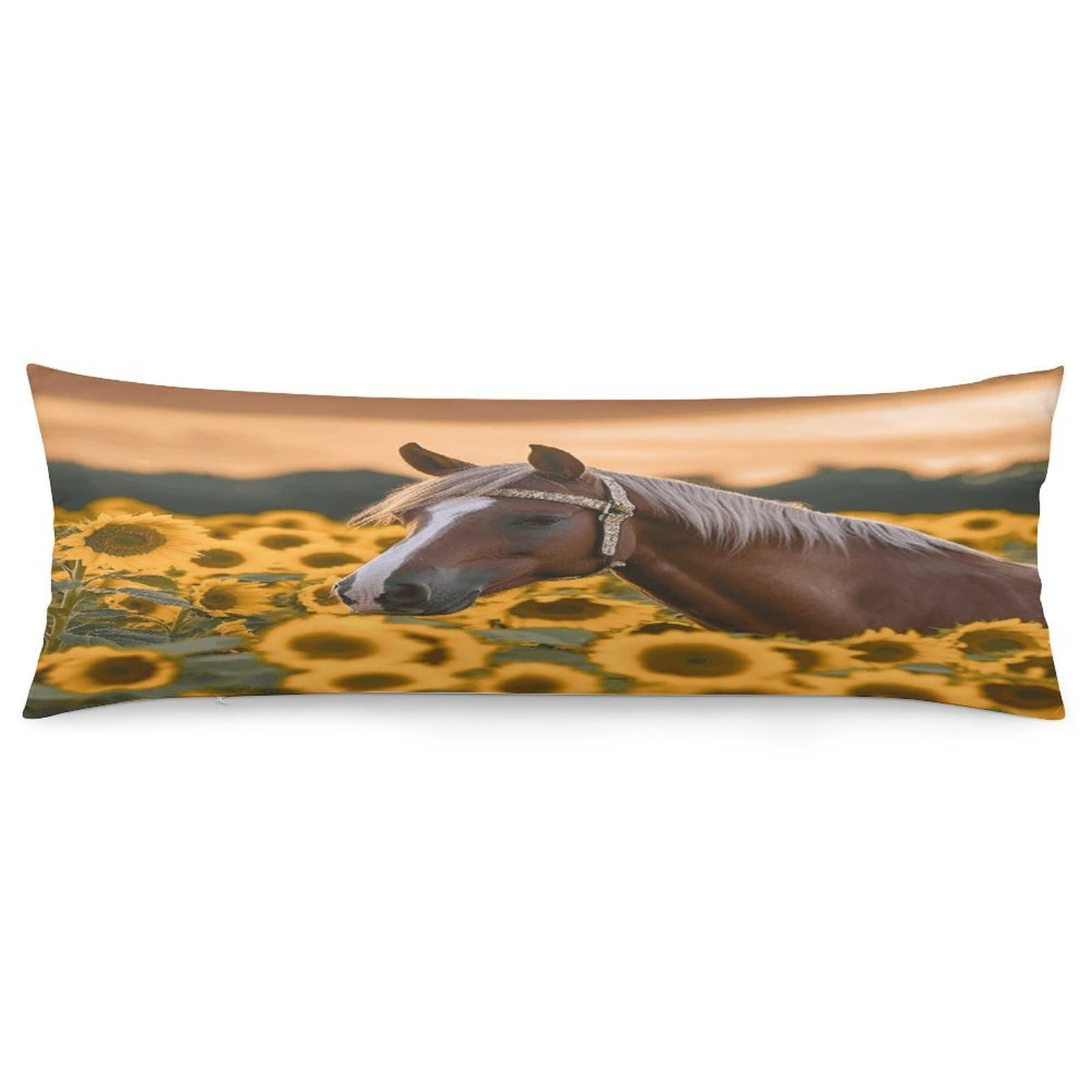Yellow Sunflower Horse Body Pillow Cover Soft Full Long Pillow Cover Decorative Large Pillow Case Cozy Body Pillow Pillowcase Pillow Shams for Bed Sofa Couch Room Decor 18.9 X 53 Inch