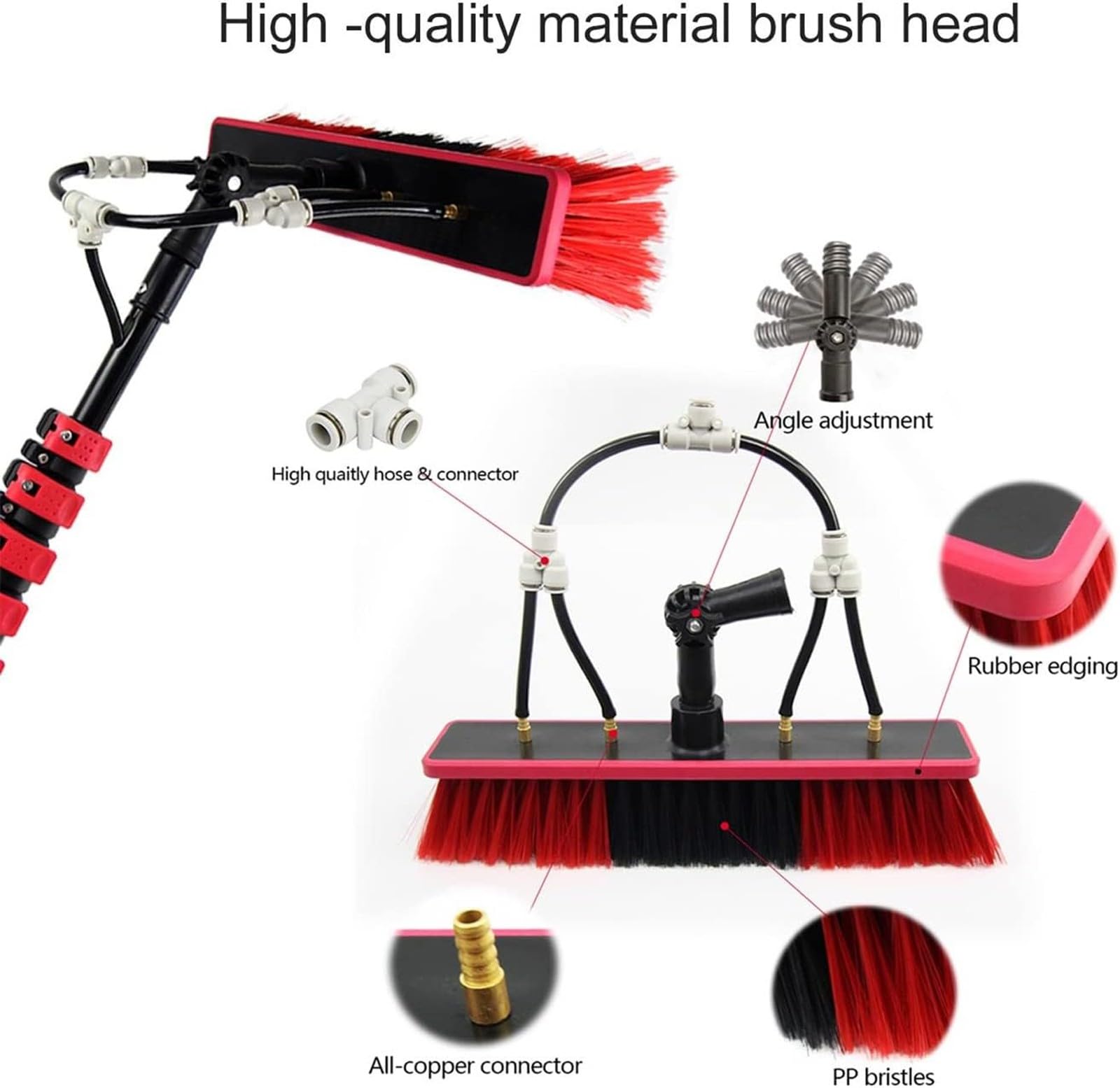 Kit per la Pulizia di finestre con Asta Estensibile da 3,6 Metri (12 Piedi) e Testina Regolabile per la Pulizia di Pannelli solari e tetti. Sistema di Alimentazione ad AC