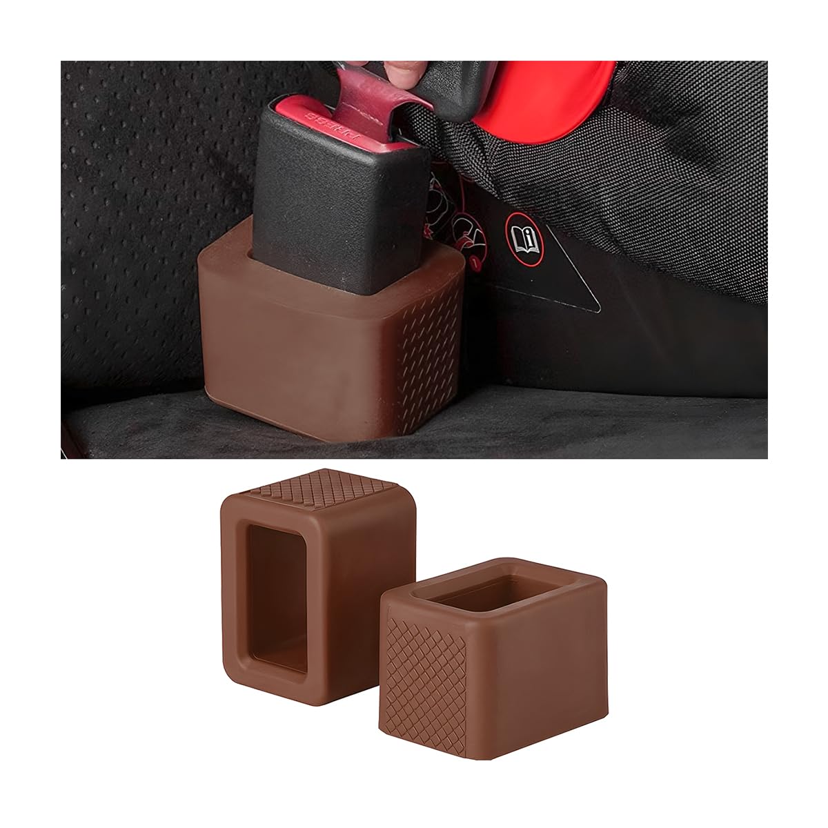 BELOMI 2 Pack Seat Belt Buckle Holder, Easy Access to The Buckles of Rear Seats, Silicone Seat Belt Buckle Booster Fit for Kids, Car Seatbelt Holder Makes Receptacle Upright Buckling (Coffee)
