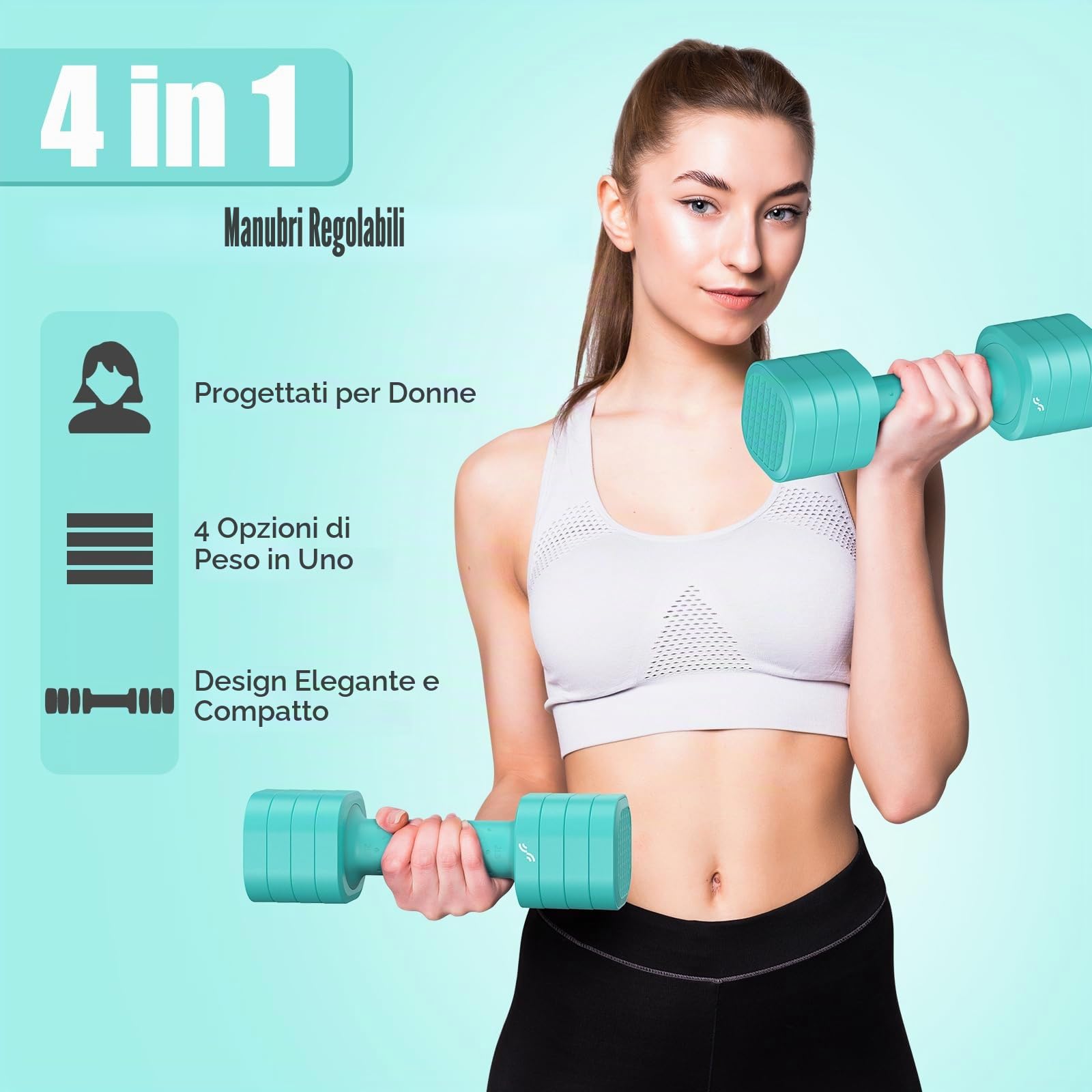 Sportneer Set di manubri da donna, regolabili, da 0,9 a 2,3 kg, set di manubri 4 in 1, pesi compatti per donne, casa, palestra, allenamento fitness (blu)