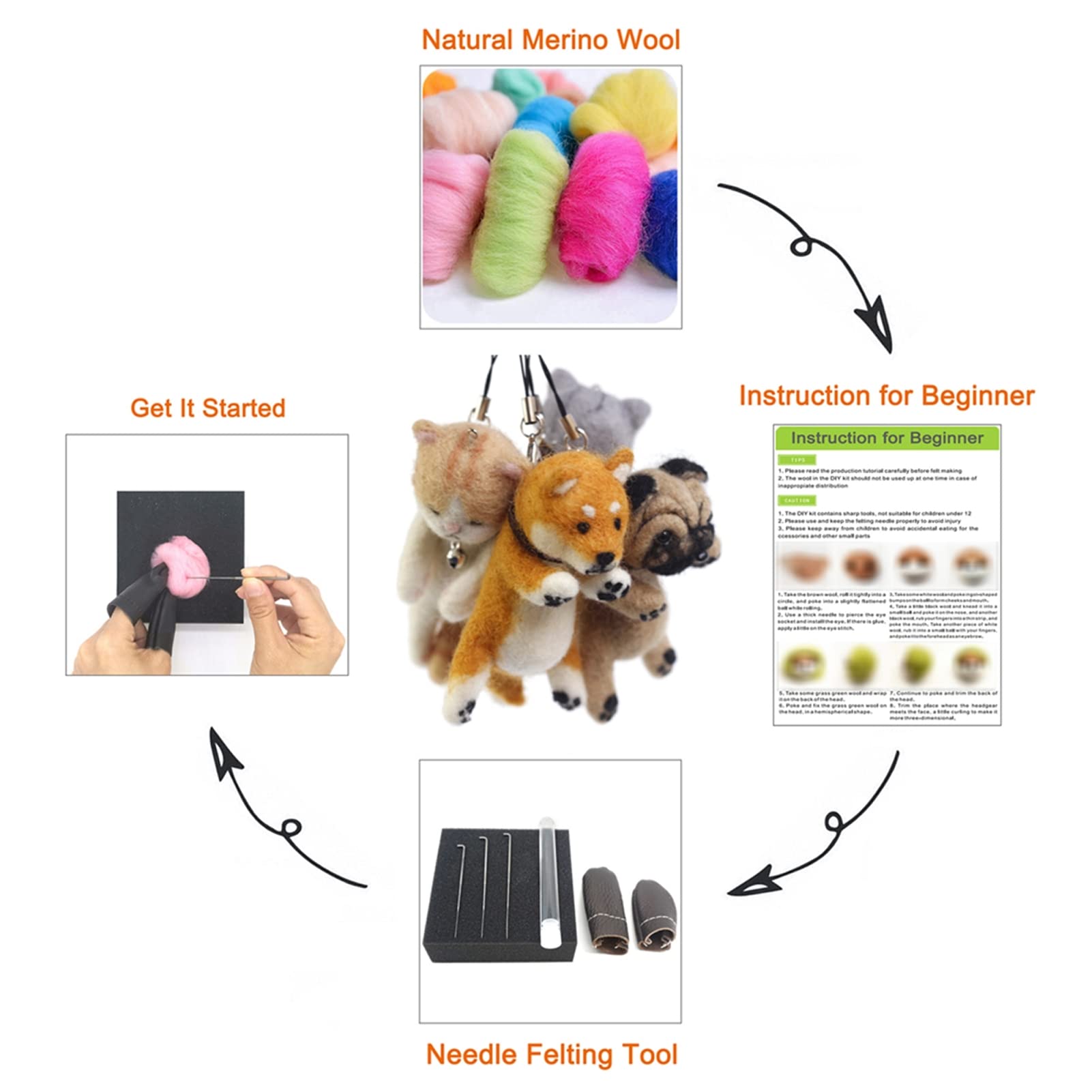 4 kits de fieltro de aguja de animales de 10 cm de altura, kit de manualidades para principiantes, día de la madre, regalo de cumpleaños