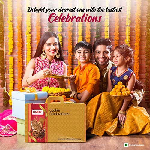 Image of Unibic Celebrations Cookies Gift Pack 700 Gram, Choco Chip, Choco Nut, Scotch Finger, Pista Badam, Honey Oatmeal, Milk Coffee, Nice and Double Chocolate Chip Cookies (Pack of 2)