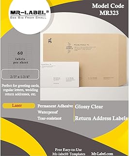 Mr-Label 2/3" x 1-3/4" Glossy Crystal Clear Return Address Labels - Waterproof and Tear-Resistant - for Laser Printer Only - Permanent Adhesive (600 Labels)
