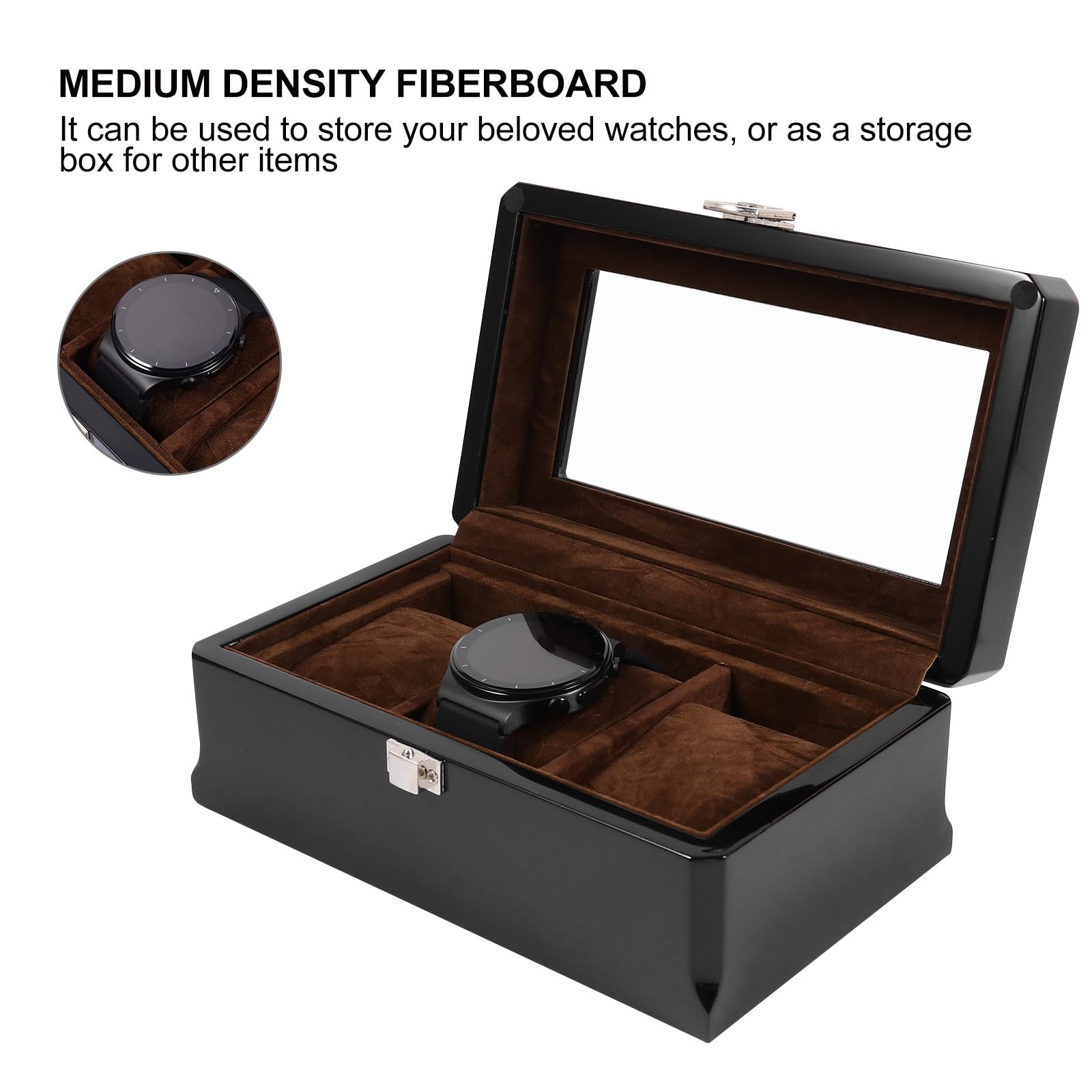 Ciieeo Holzkern Uhrenbox Schmuckkasten mit Sichtfenster Edle Aufbewahrungsbox für Uhren Armbänder und Ringe Holzschatulle für Damen und Herren Schmuckpräsentation und Schutz