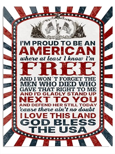 Proud To Be An American Inspirational Patriotic Song Lyric Wall Art - Motivational Home Office Living Room Decor - 11x14 Unframed Print