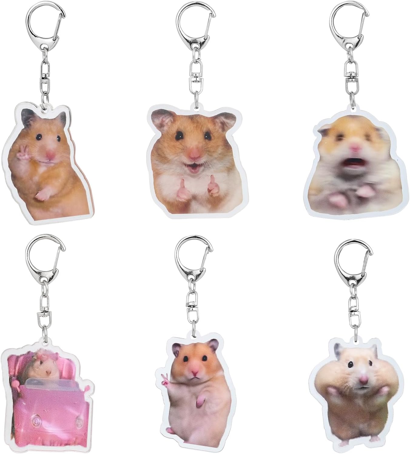 Amazon.com: Nirxxiy 6 Pcs Cute Animal Keychain Set Cute Hamster Meme ...